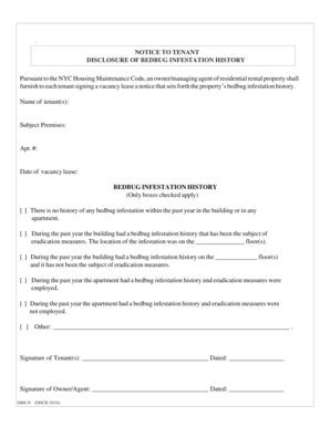 NYC Bedbug Infestation Disclosure Notice