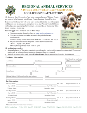 Fillable Online washoecounty REGIONAL ANIMAL SERVICES - Washoe County,  Nevada - washoecounty Fax Email Print - pdfFiller