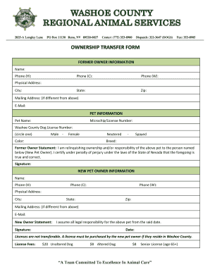 Nevada Pet Ownership Transfer Form