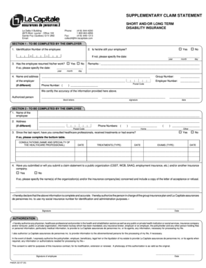 Supplementary Claim Statement for Disability Insurance