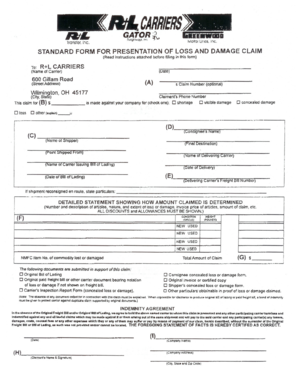 Standard Form for Presentation of Loss and Damage Claim