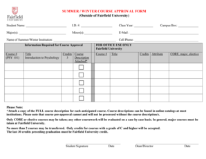 Summer Winter Course Approval Form
