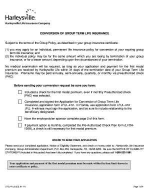 Group Term Life Insurance Conversion Application