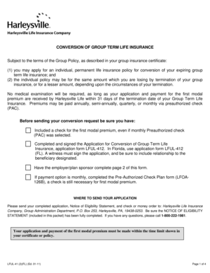 Group Term Life Insurance Conversion Application