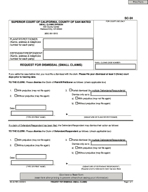 California Small Claims Dismissal Form