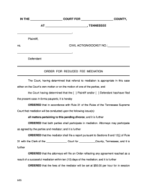 Tennessee Order for Reduced Fee Mediation
