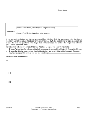 Tennessee Final Decree of Divorce