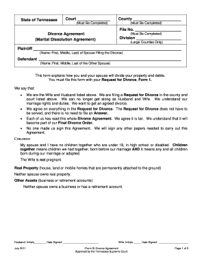 Tennessee Divorce Agreement