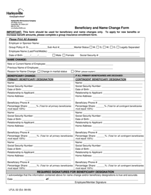 Beneficiary and Name Change Form