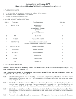 Form AR4PT Nonresident Member Withholding Exemption Affidavit