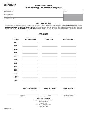 Arkansas Withholding Tax Refund Request
