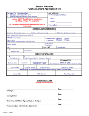 Arkansas Purchasing Card Application Form