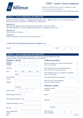 PAYE Notice of New Employee