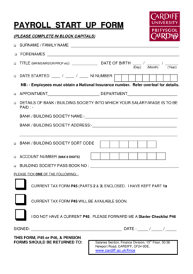 Payroll Start Up Form