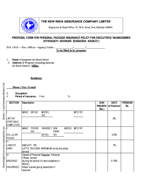 Personal Package Insurance Proposal Form