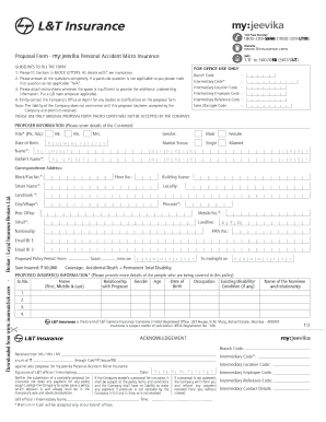 Proposal Form - my:jeevika Personal Accident Micro Insurance