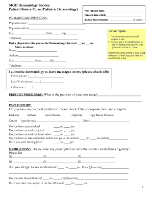 MGH Pediatric Dermatology Patient History Form
