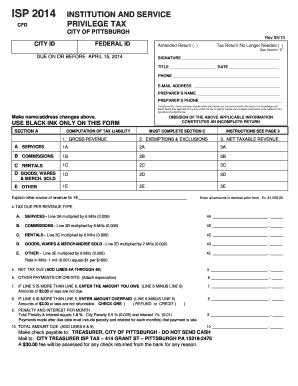 City of Pittsburgh ISP 2014 Tax Return