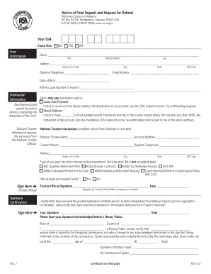 Retirement Systems of Alabama Final Deposit and Refund Request