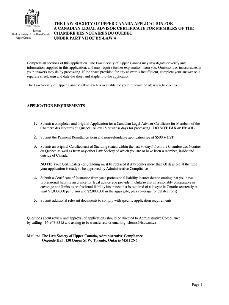 Fillable Online rc lsuc on APPLICATION QUEBEC NOTARY Canadian Legal