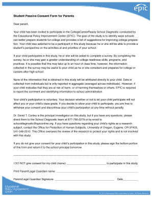 Parents consent letter - 1 Student Passive Consent Form for Parents - Educational Policy ... - collegeready epiconline