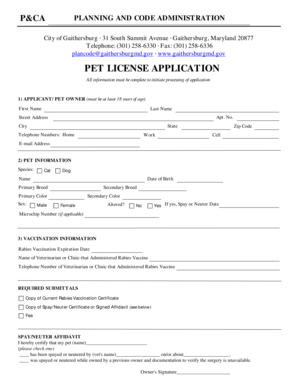 Gaithersburg Pet License Application