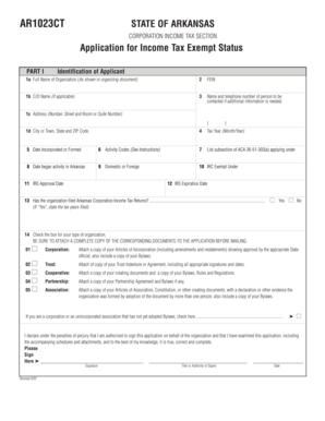 Arkansas Corporation Income Tax Exempt Status Application