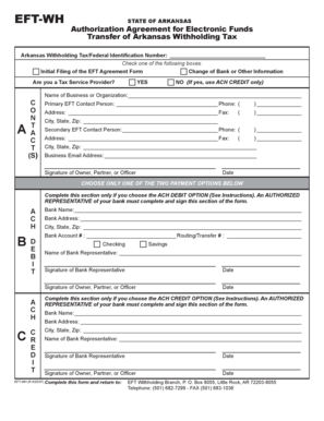 Arkansas EFT Withholding Tax Authorization Agreement