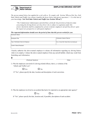 New York Employee Driving History Form