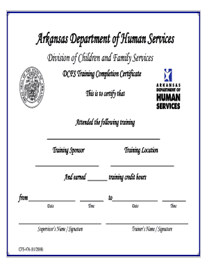 Arkansas DCFS Training Completion Certificate