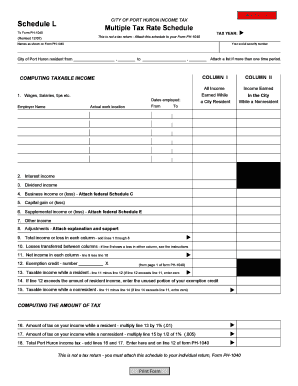 City of Port Huron Income Tax Schedule L
