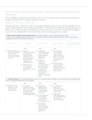 North Carolina School Executive: Principal evaluation process Public Schools of North Carolina State Board of Education Department of Public Instruction Rubric for Evaluating North Carolina Principals/SelfAssessment Form (Required) This