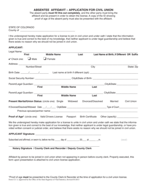 Absentee Affidavit for Civil Union Application