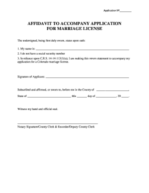 AFFIDAVIT TO ACCOMPANY APPLICATION FOR MARRIAGE LICENSE