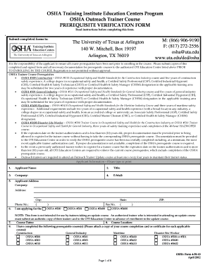 OSHA Outreach Trainer Course Prerequisite Verification Form
