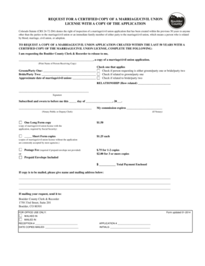 Colorado Marriage/Civil Union License Request Form