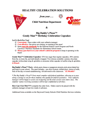 Healthy Celebration Solutions Order Form