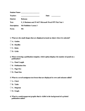 Microsoft Publisher Lesson 3 Test Form 501
