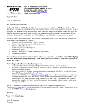 North Carolina Uniform PTA Bylaws