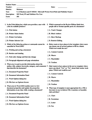 Microsoft Word Exam Form 501