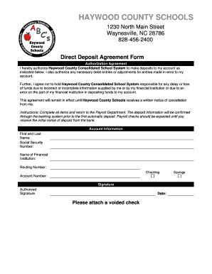 Haywood County Schools Direct Deposit Agreement