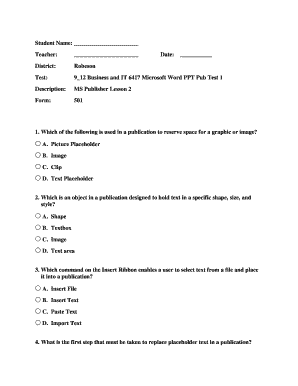 Microsoft Publisher Lesson 2 Test Form