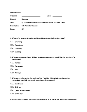 Microsoft Publisher Lesson 1 Test Form 501