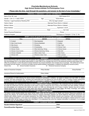 High School Student-Athlete Pre-Participation Form