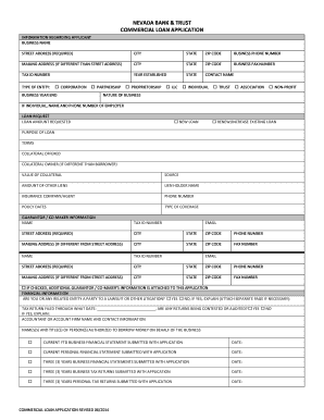 Nevada Bank & Trust Commercial Loan Application