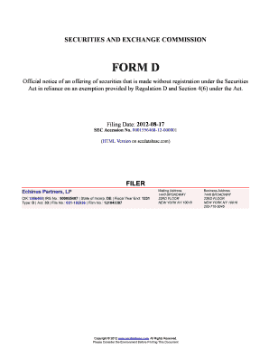 SEC Form D Notice of Exempt Offering of Securities