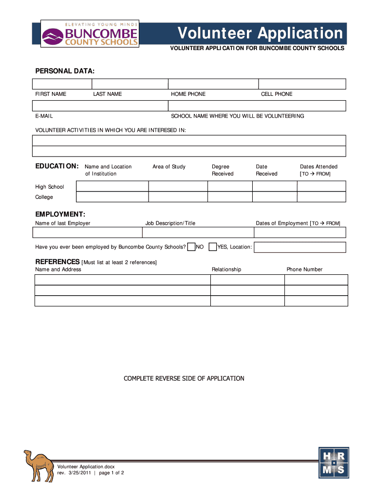 buncombe county schools volunteer form Preview on Page 1