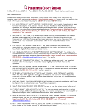 Perquimans County Free and Reduced Price School Meals Application