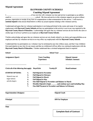 Stipend Agreement HAYWOOD COUNTY SCHOOLS Coaching Stipend - haywood k12 nc