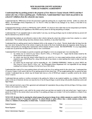 New Hanover County Schools Vehicle Parking Agreement